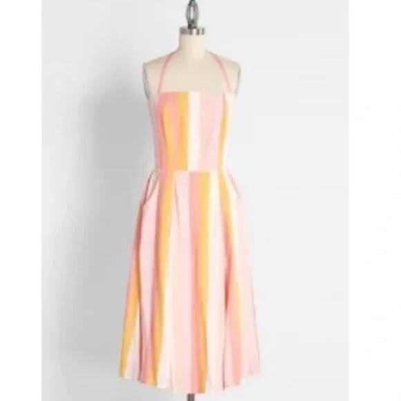 ModCloth x Collectif Sandy-Lynn Peachy Stripe Dress Sz.14 - Picture 1 of 16